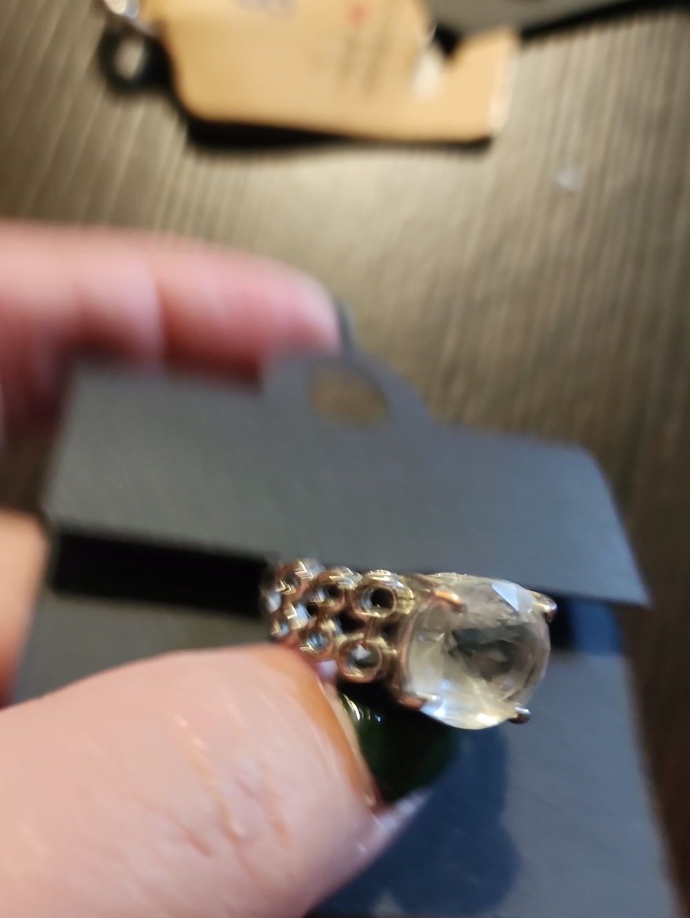 Silver Cocktail Ring with Clear Faceted Stone - Women Jewelry